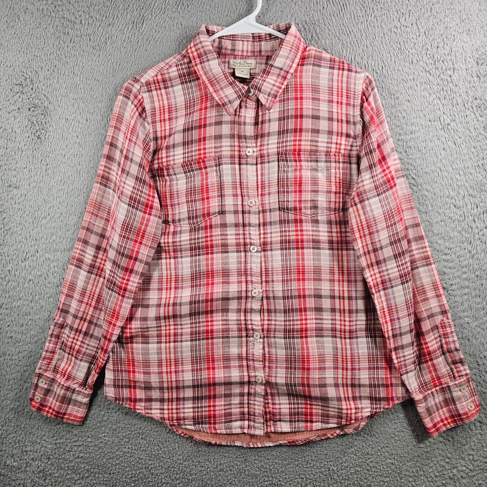 Lucky Brand Shirt Women Medium Button Up Long‎ Sleeve Red Plaid